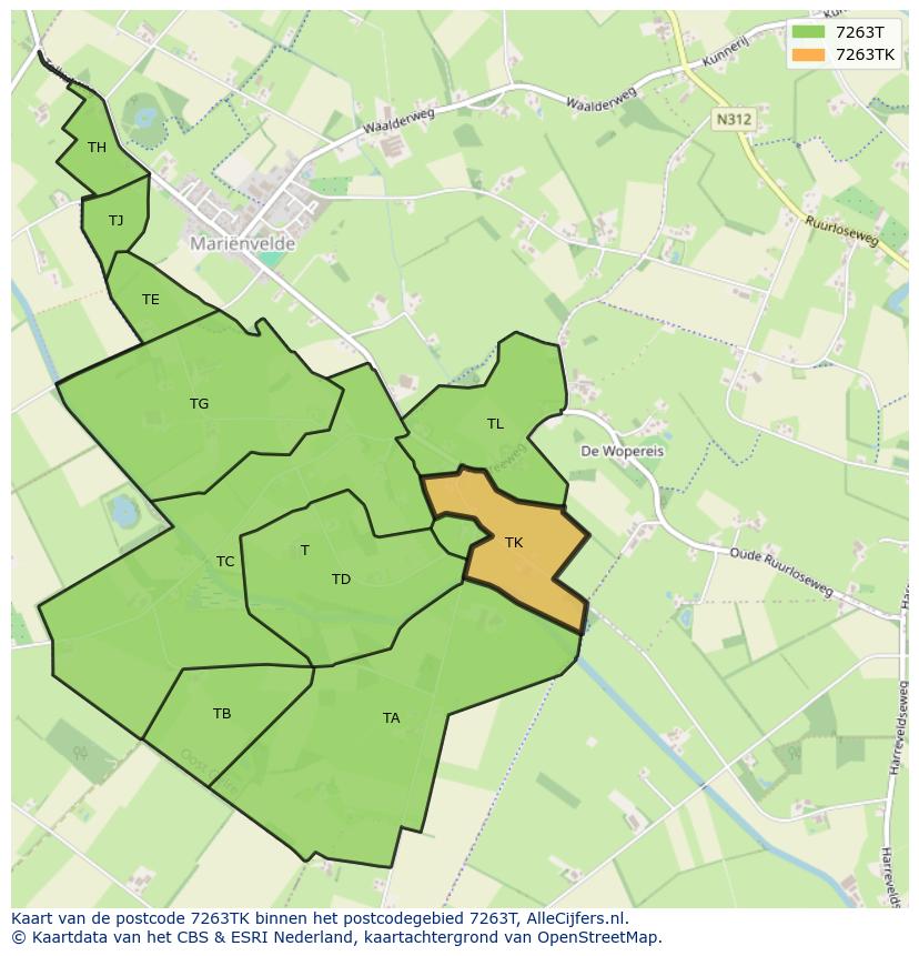Afbeelding van het postcodegebied 7263 TK op de kaart.