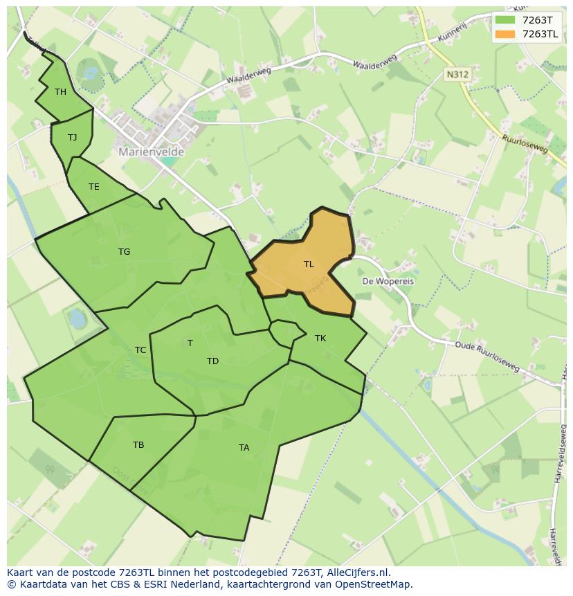 Afbeelding van het postcodegebied 7263 TL op de kaart.