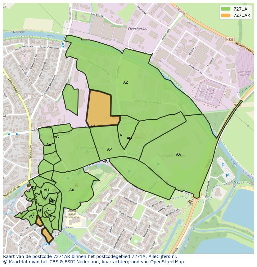 Afbeelding van het postcodegebied 7271 AR op de kaart.