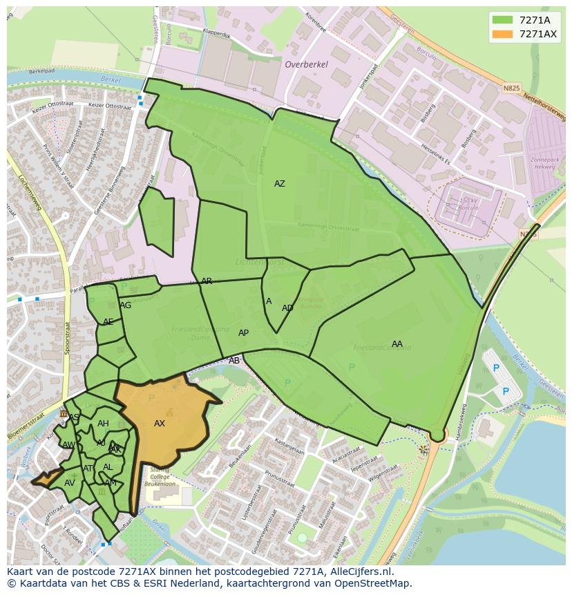 Afbeelding van het postcodegebied 7271 AX op de kaart.