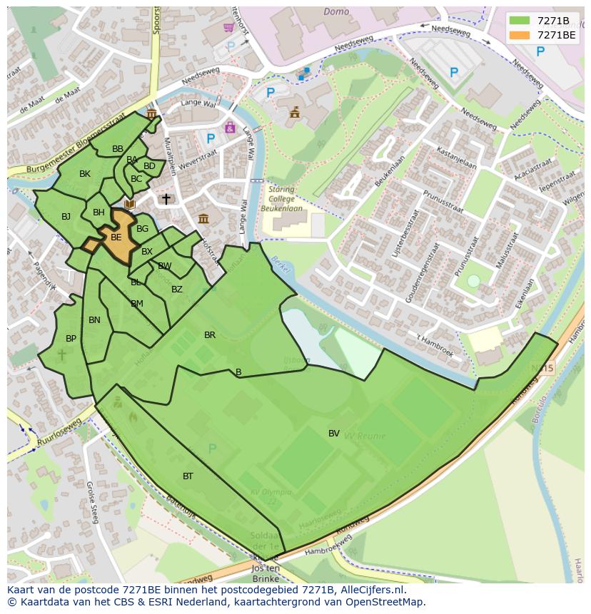 Afbeelding van het postcodegebied 7271 BE op de kaart.