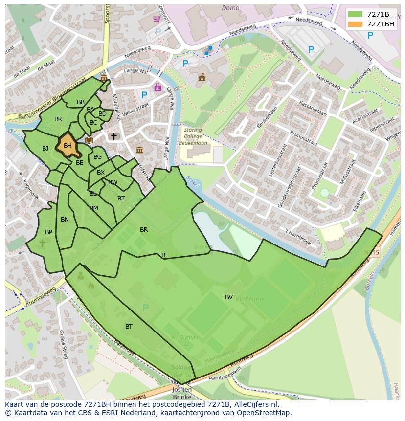 Afbeelding van het postcodegebied 7271 BH op de kaart.
