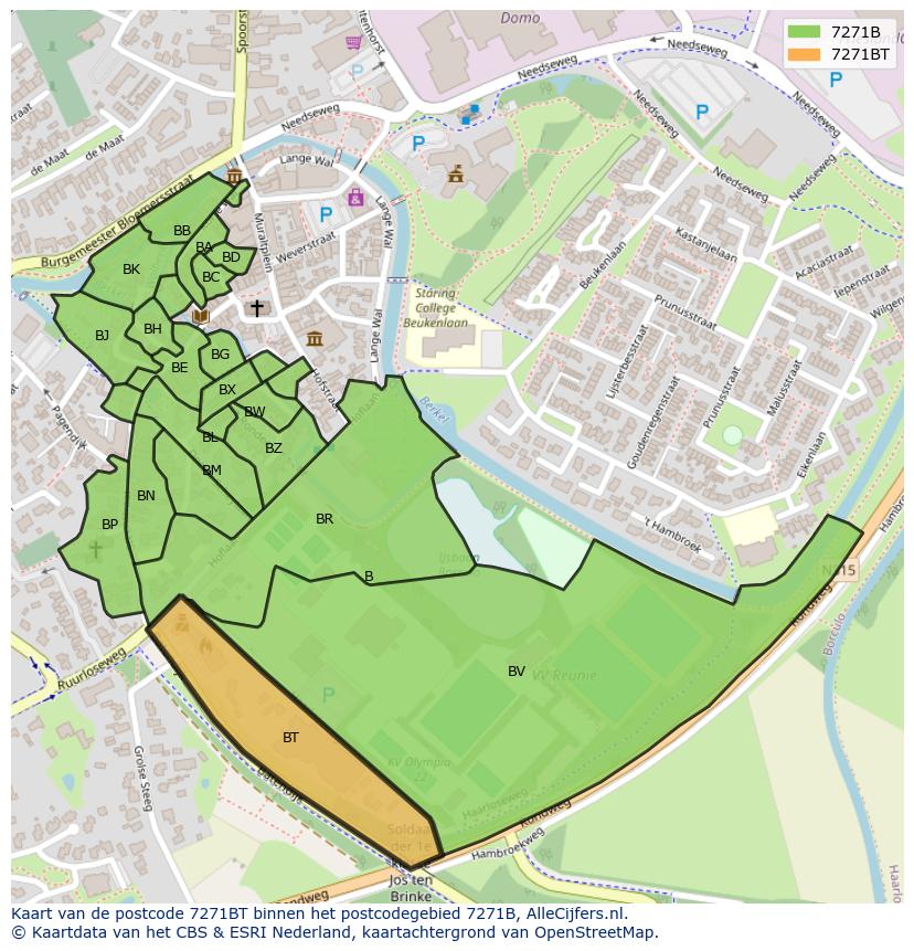 Afbeelding van het postcodegebied 7271 BT op de kaart.