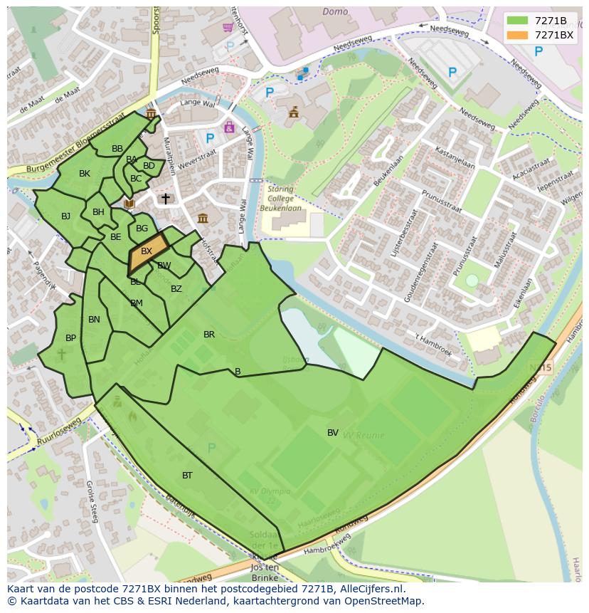 Afbeelding van het postcodegebied 7271 BX op de kaart.