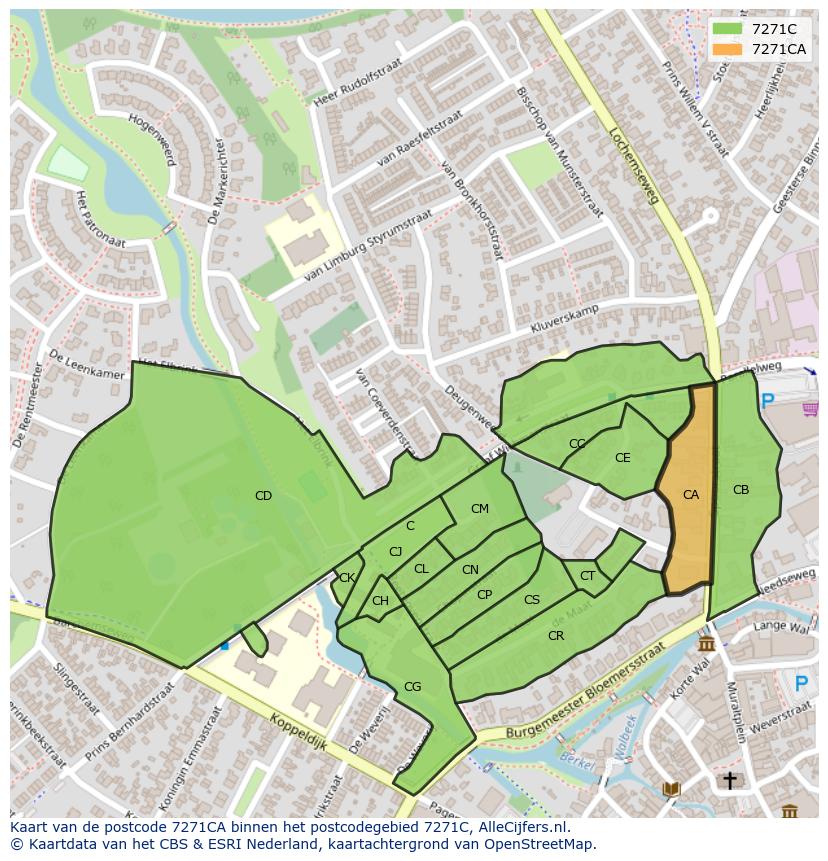 Afbeelding van het postcodegebied 7271 CA op de kaart.