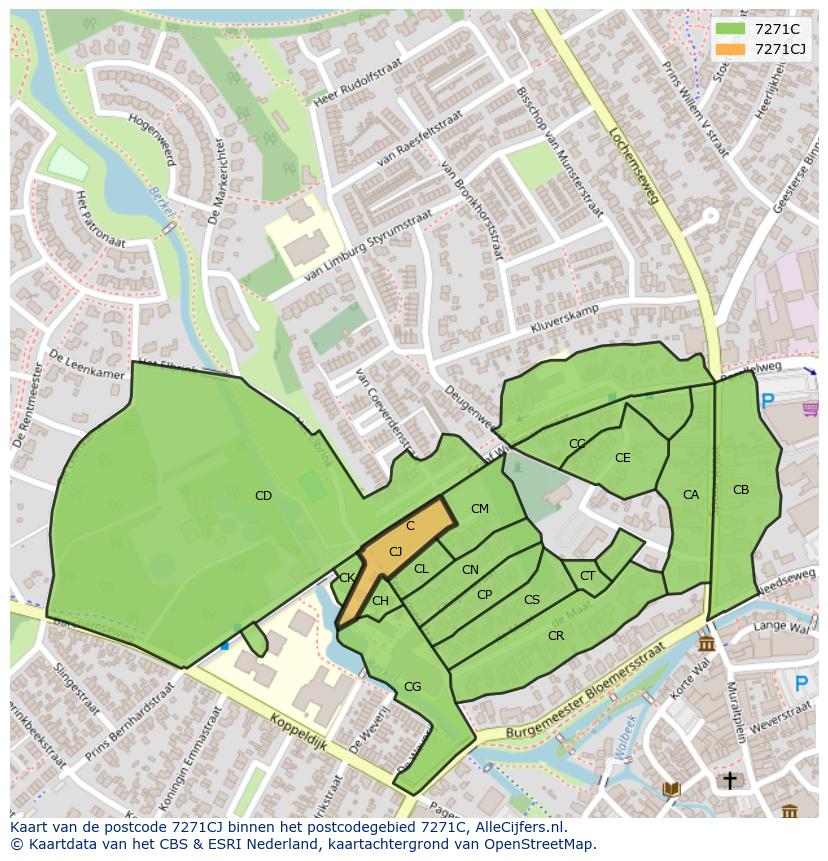 Afbeelding van het postcodegebied 7271 CJ op de kaart.