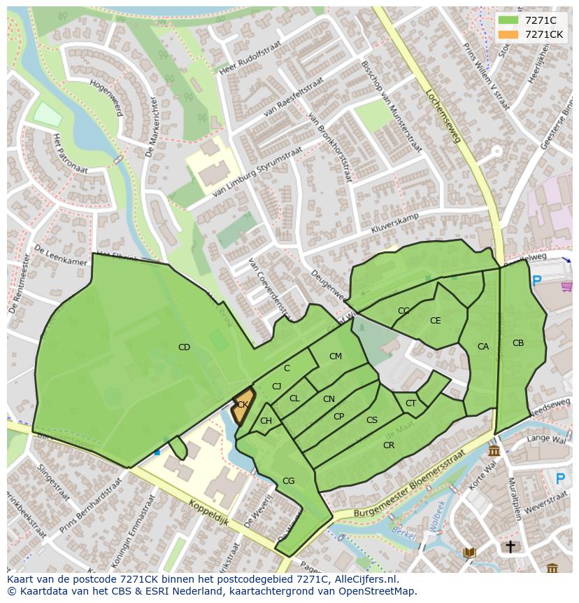 Afbeelding van het postcodegebied 7271 CK op de kaart.