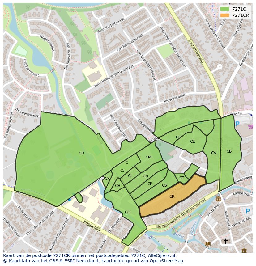 Afbeelding van het postcodegebied 7271 CR op de kaart.