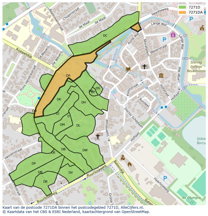 Afbeelding van het postcodegebied 7271 DA op de kaart.