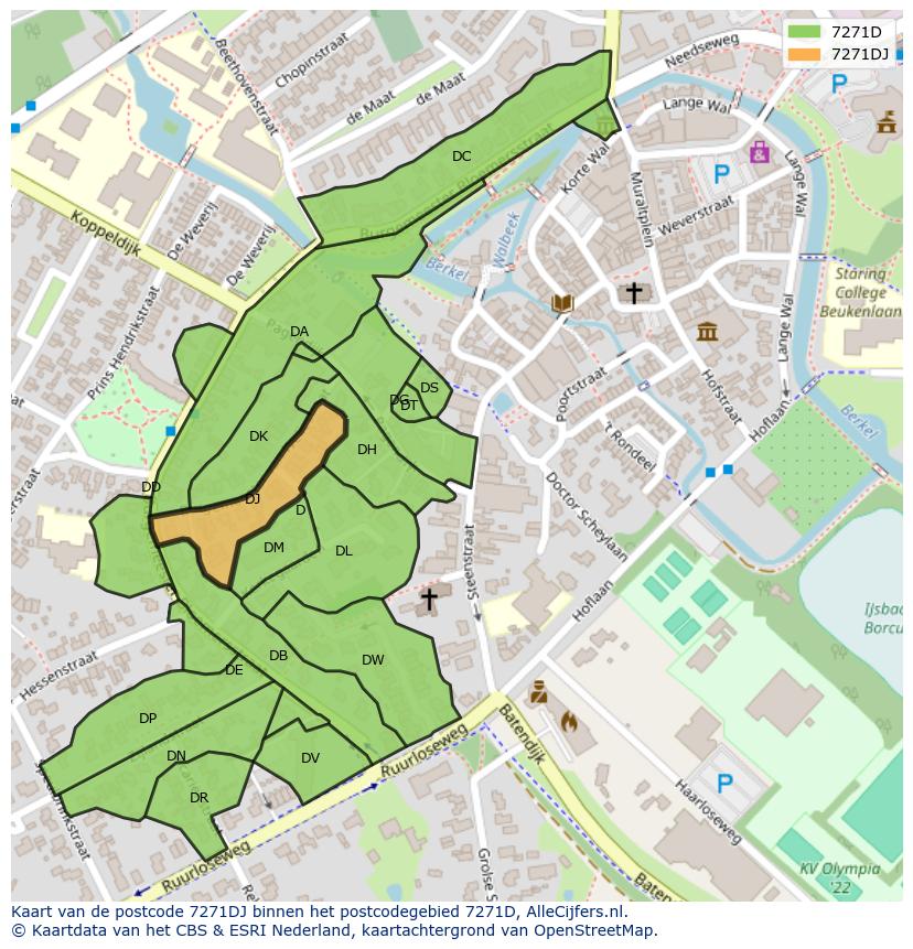 Afbeelding van het postcodegebied 7271 DJ op de kaart.