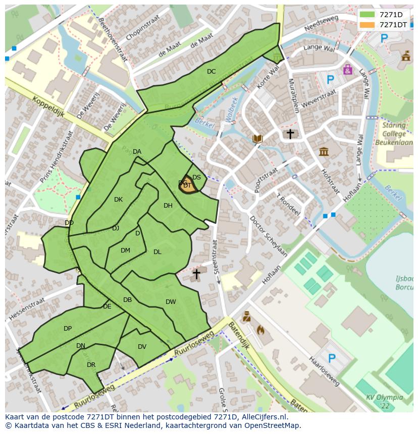 Afbeelding van het postcodegebied 7271 DT op de kaart.