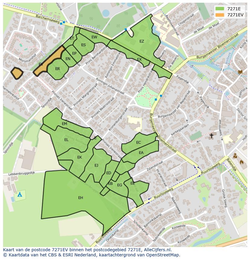 Afbeelding van het postcodegebied 7271 EV op de kaart.