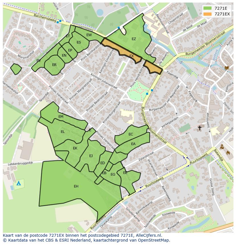 Afbeelding van het postcodegebied 7271 EX op de kaart.