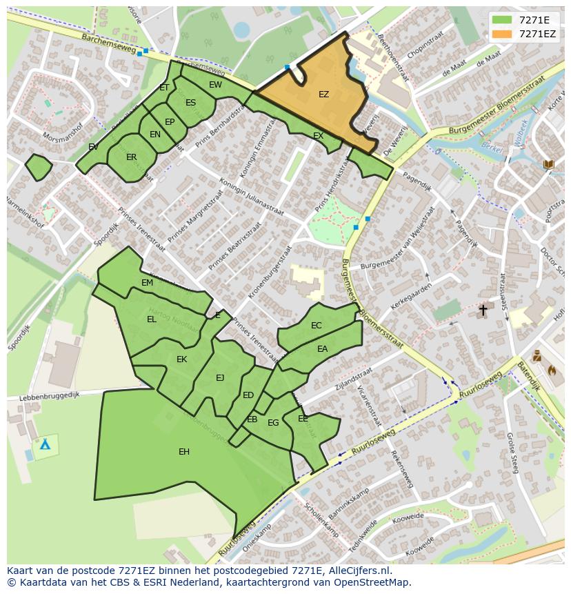 Afbeelding van het postcodegebied 7271 EZ op de kaart.