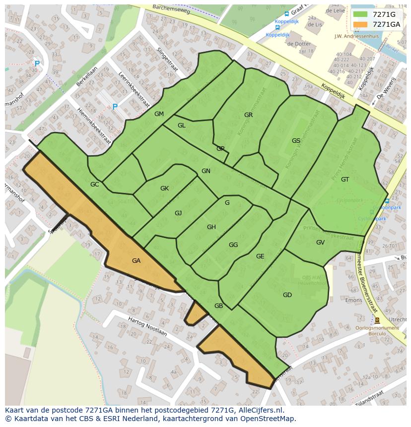 Afbeelding van het postcodegebied 7271 GA op de kaart.