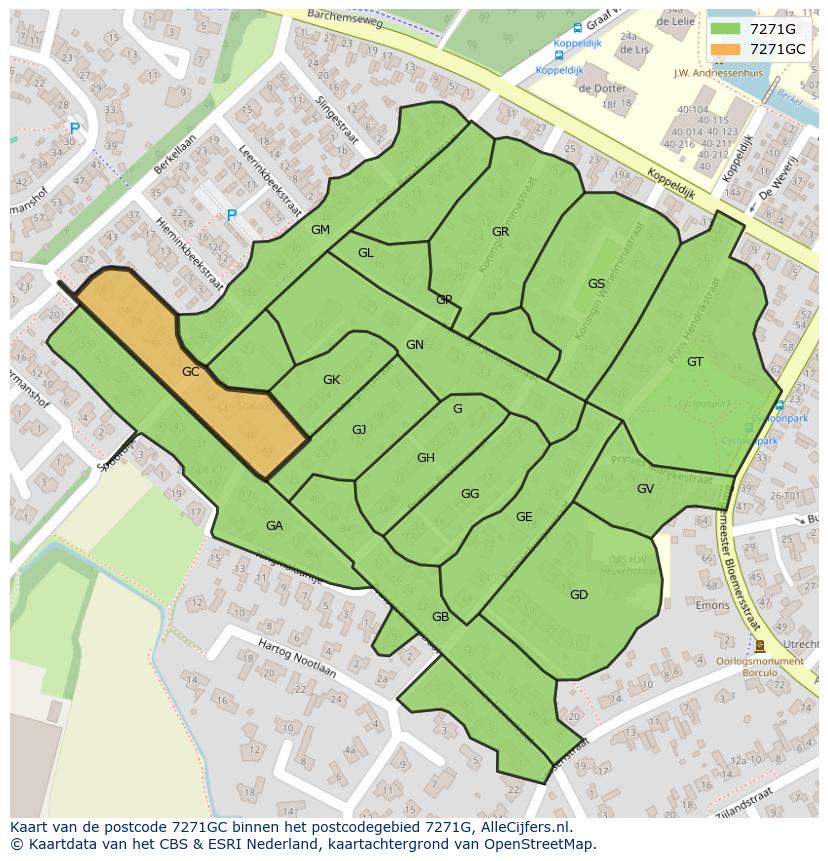 Afbeelding van het postcodegebied 7271 GC op de kaart.