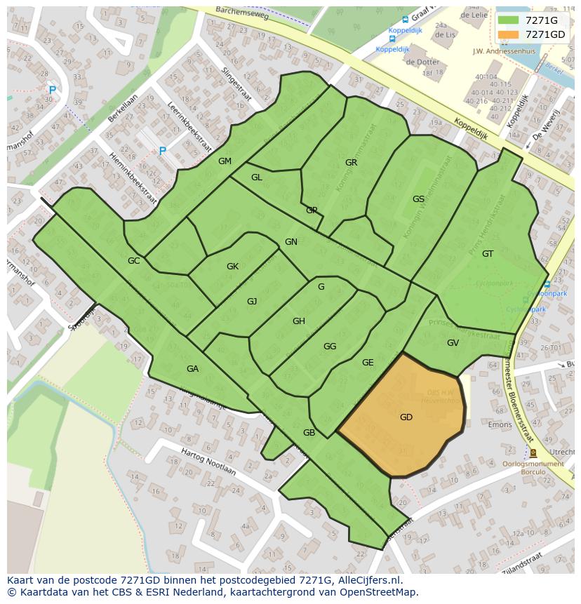 Afbeelding van het postcodegebied 7271 GD op de kaart.