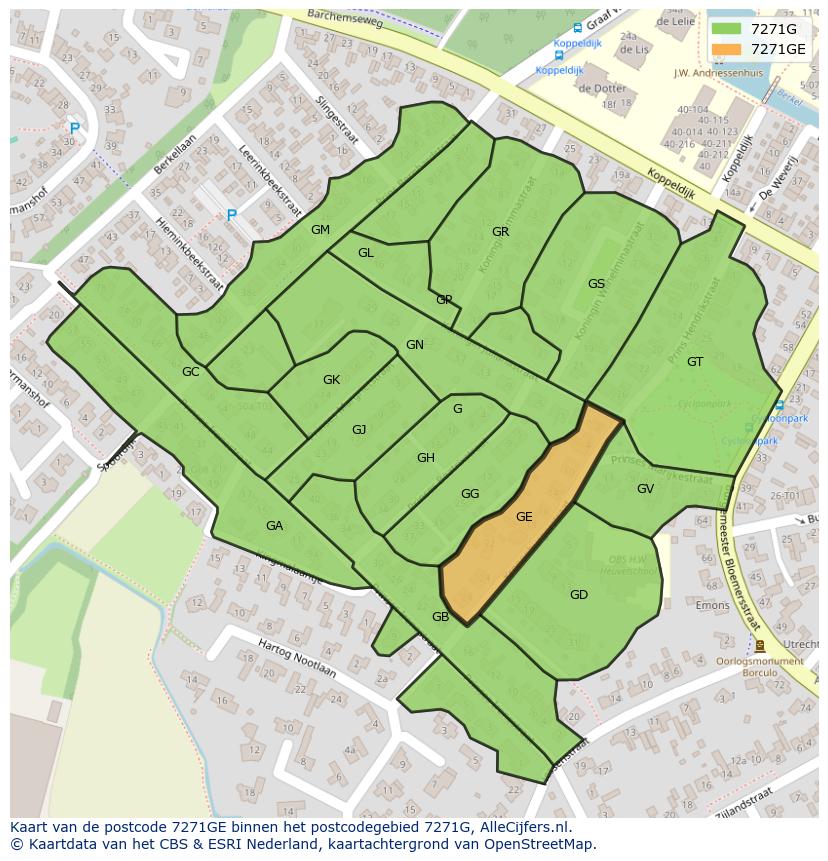 Afbeelding van het postcodegebied 7271 GE op de kaart.