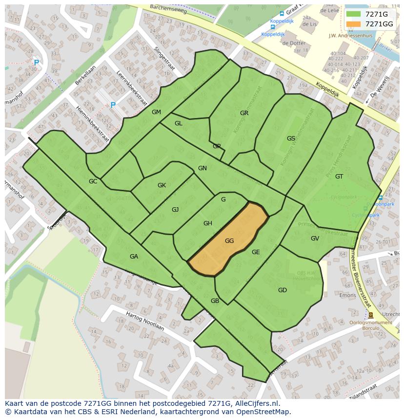 Afbeelding van het postcodegebied 7271 GG op de kaart.