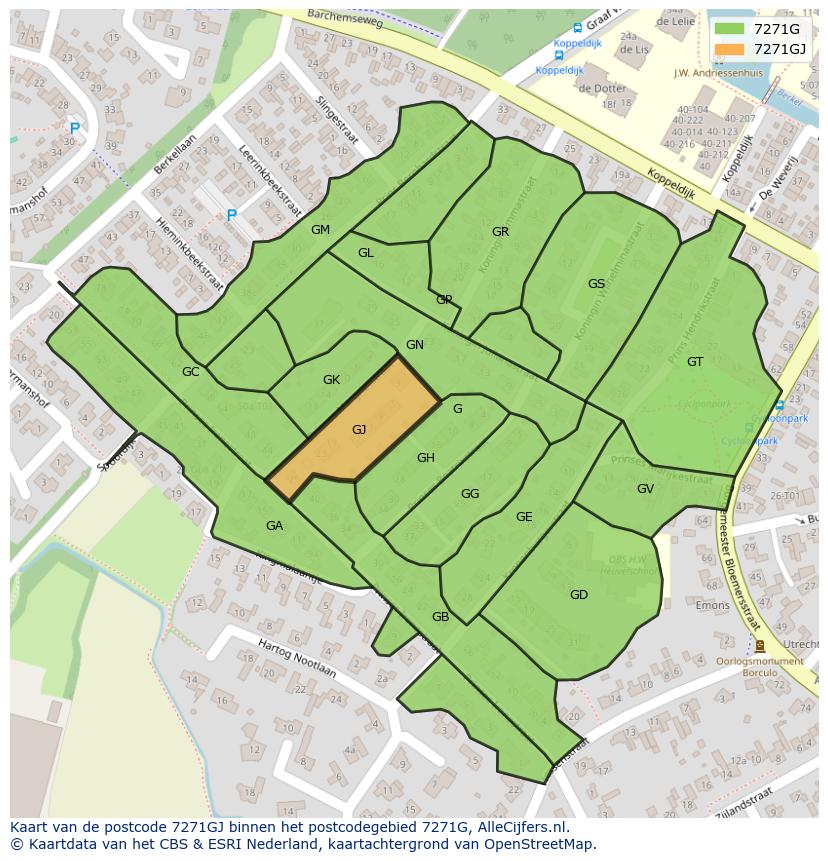 Afbeelding van het postcodegebied 7271 GJ op de kaart.
