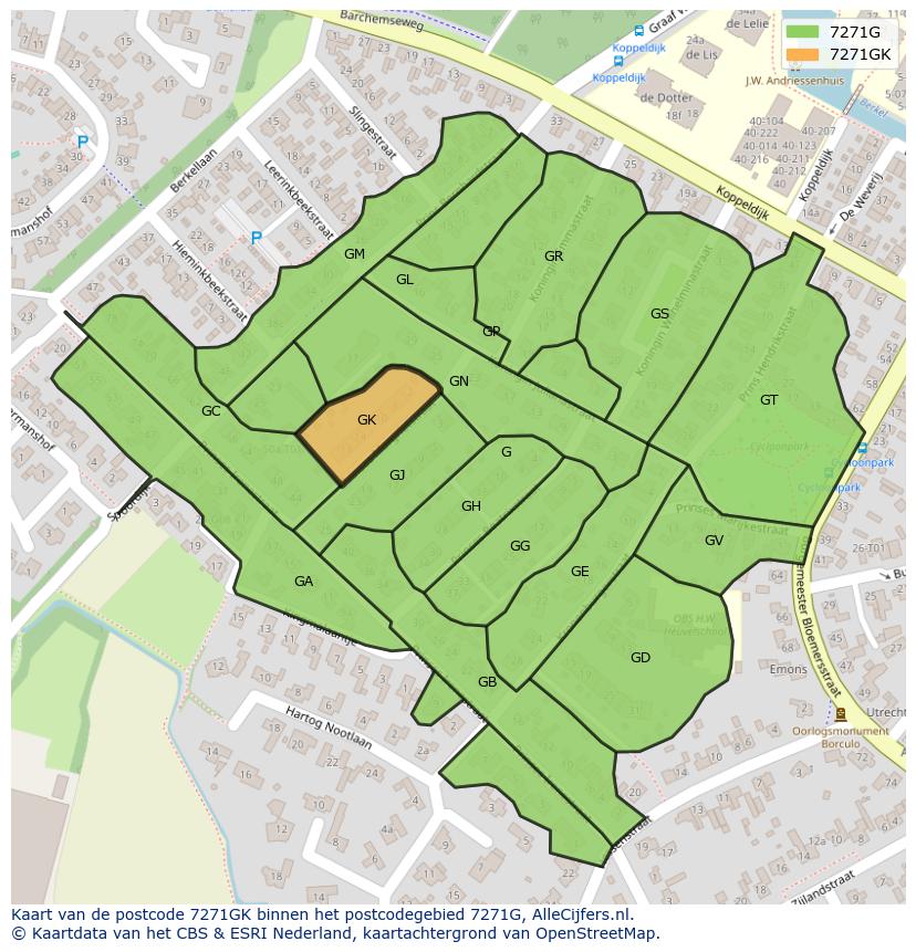 Afbeelding van het postcodegebied 7271 GK op de kaart.