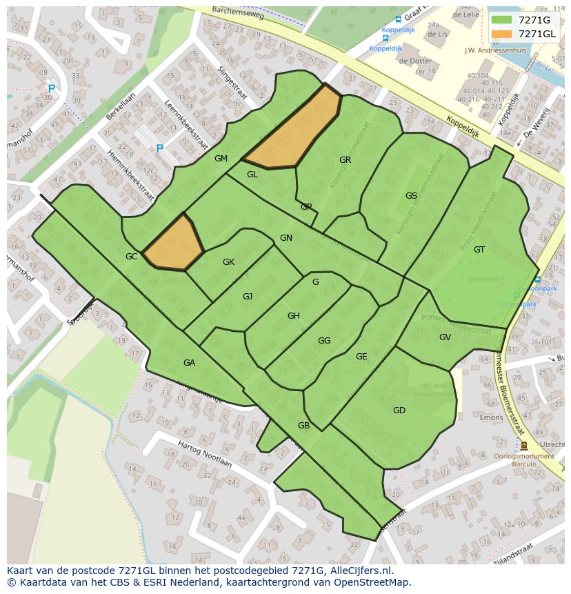 Afbeelding van het postcodegebied 7271 GL op de kaart.