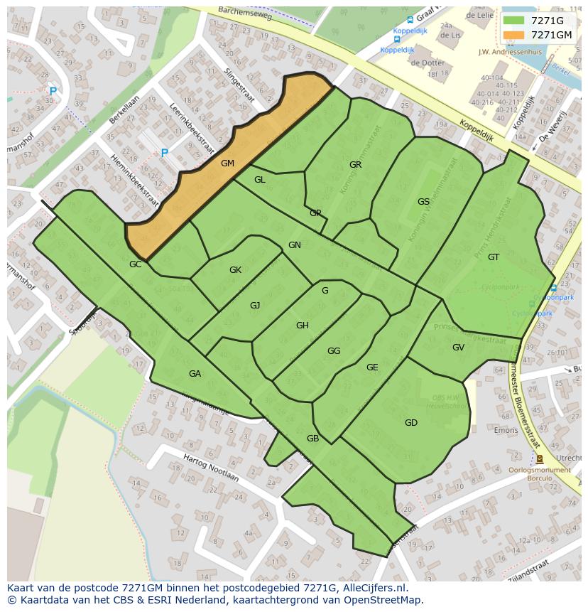 Afbeelding van het postcodegebied 7271 GM op de kaart.