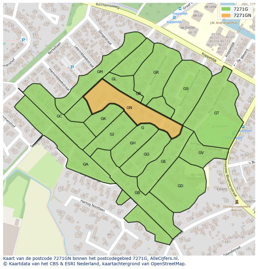 Afbeelding van het postcodegebied 7271 GN op de kaart.