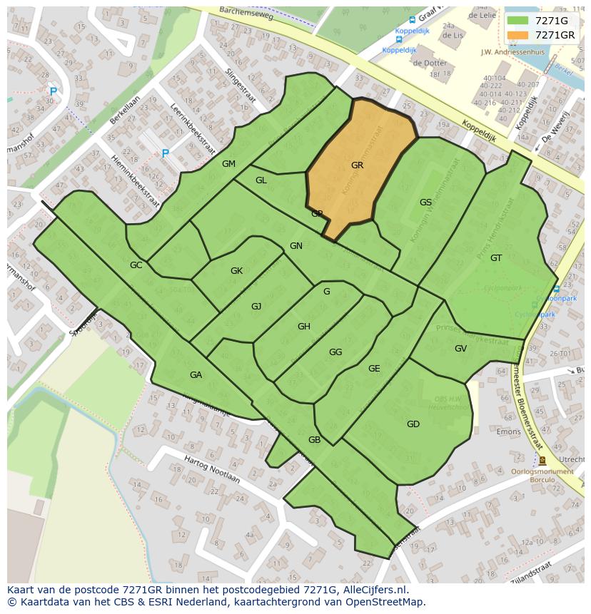 Afbeelding van het postcodegebied 7271 GR op de kaart.