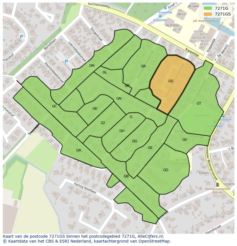Afbeelding van het postcodegebied 7271 GS op de kaart.