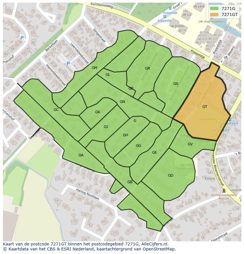 Afbeelding van het postcodegebied 7271 GT op de kaart.