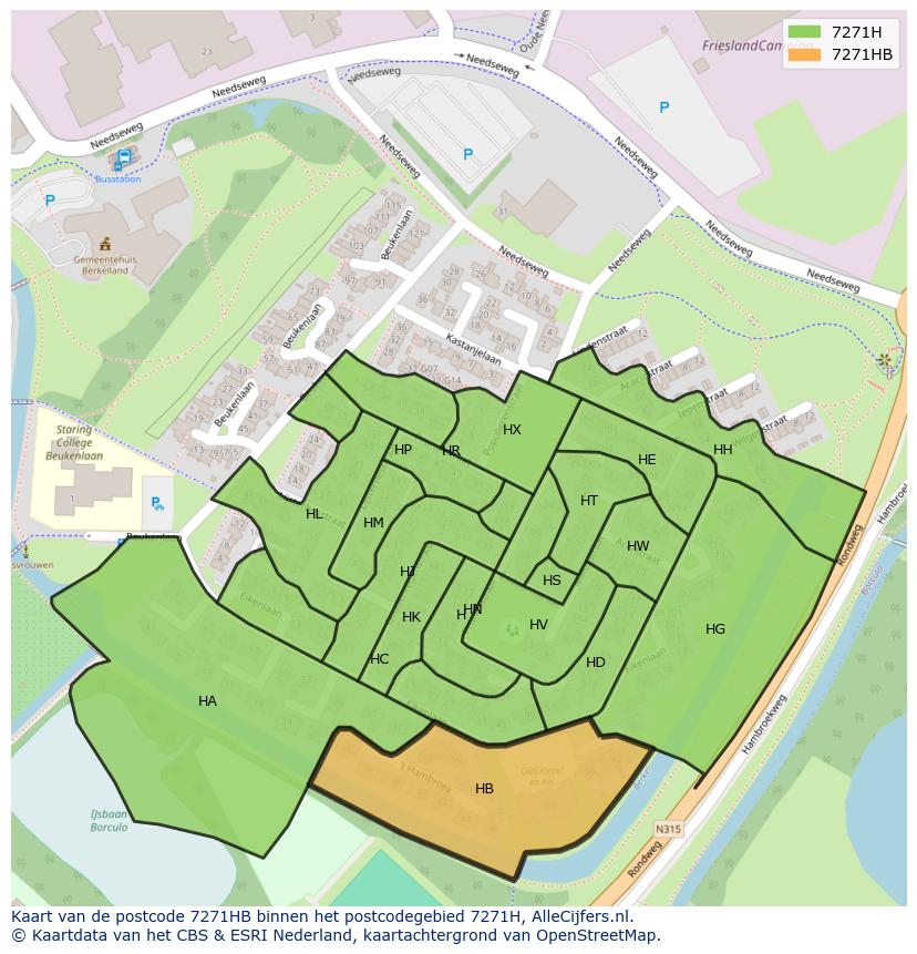 Afbeelding van het postcodegebied 7271 HB op de kaart.