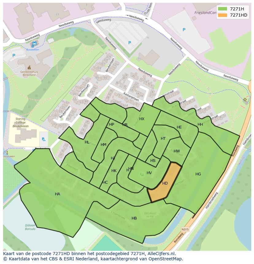 Afbeelding van het postcodegebied 7271 HD op de kaart.