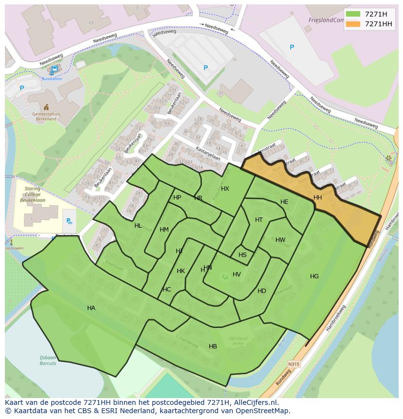Afbeelding van het postcodegebied 7271 HH op de kaart.