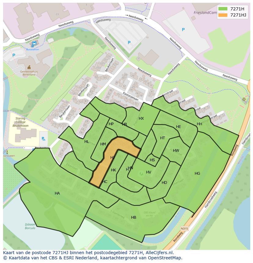 Afbeelding van het postcodegebied 7271 HJ op de kaart.