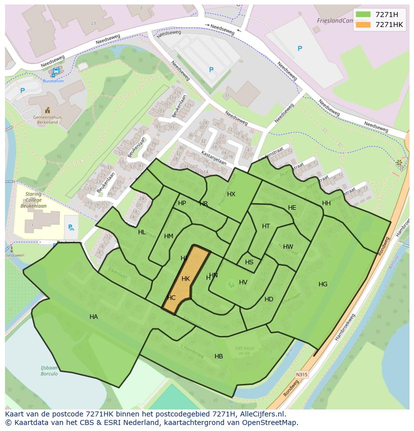 Afbeelding van het postcodegebied 7271 HK op de kaart.