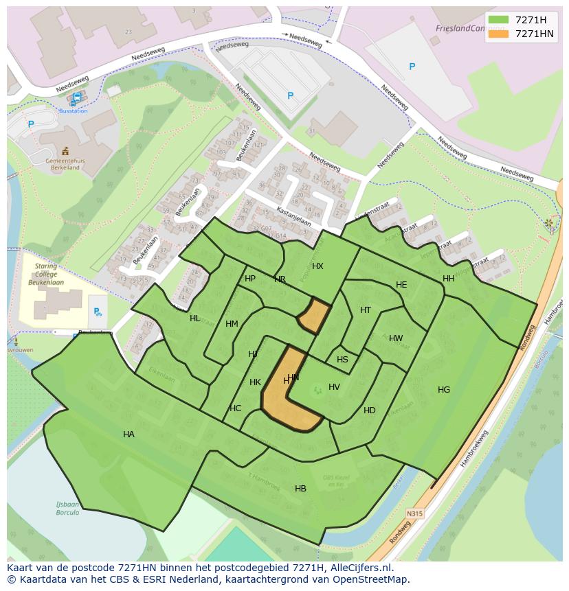 Afbeelding van het postcodegebied 7271 HN op de kaart.