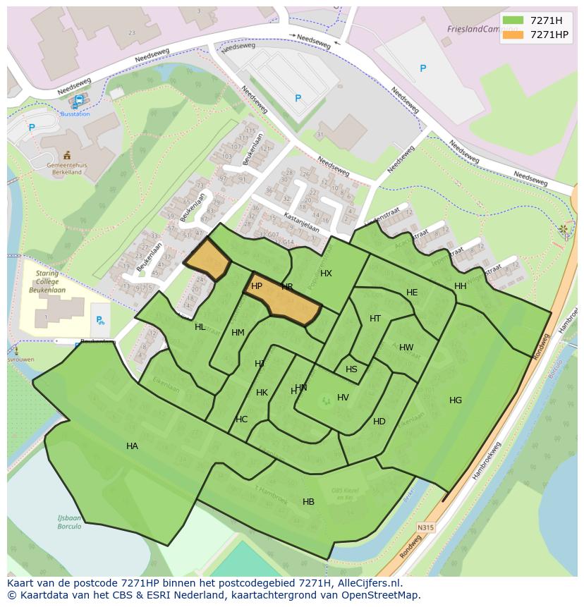 Afbeelding van het postcodegebied 7271 HP op de kaart.