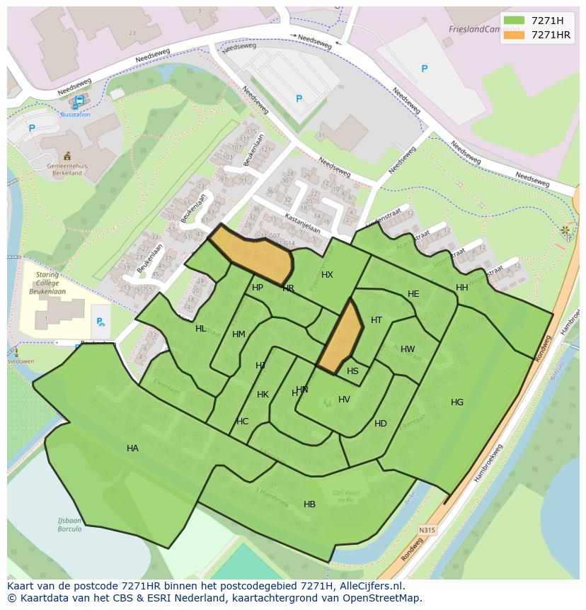 Afbeelding van het postcodegebied 7271 HR op de kaart.