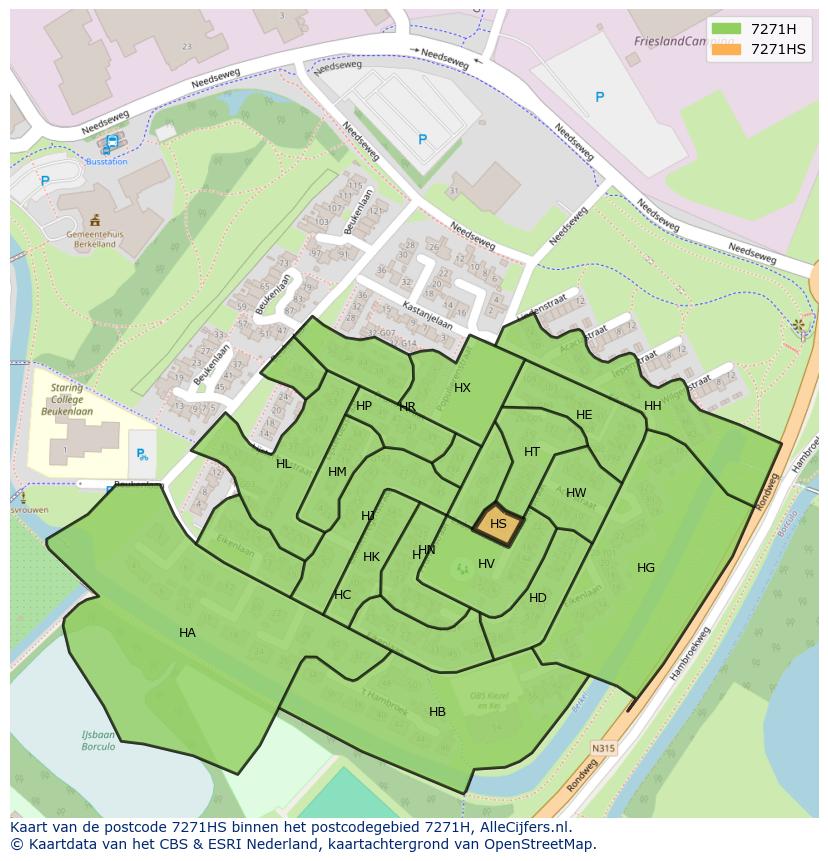 Afbeelding van het postcodegebied 7271 HS op de kaart.