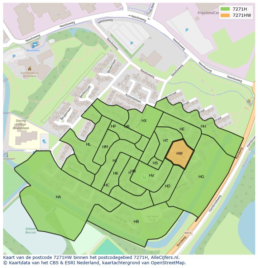 Afbeelding van het postcodegebied 7271 HW op de kaart.