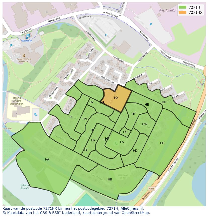 Afbeelding van het postcodegebied 7271 HX op de kaart.
