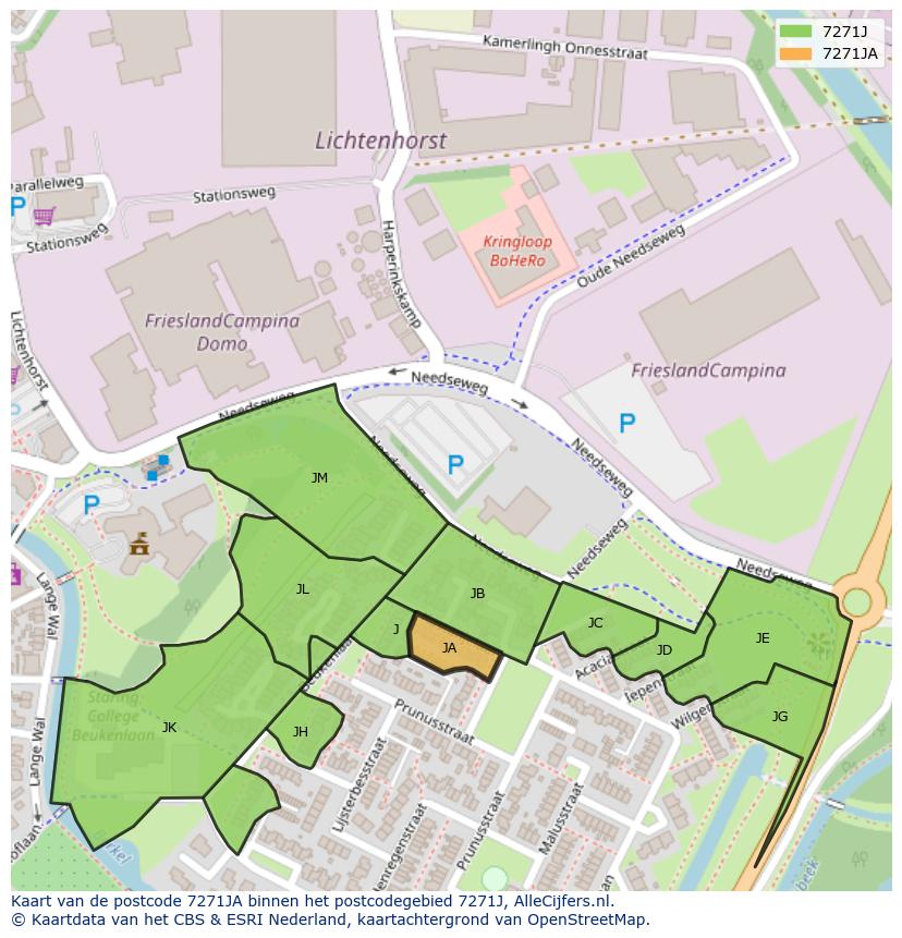 Afbeelding van het postcodegebied 7271 JA op de kaart.