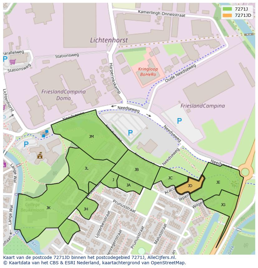 Afbeelding van het postcodegebied 7271 JD op de kaart.