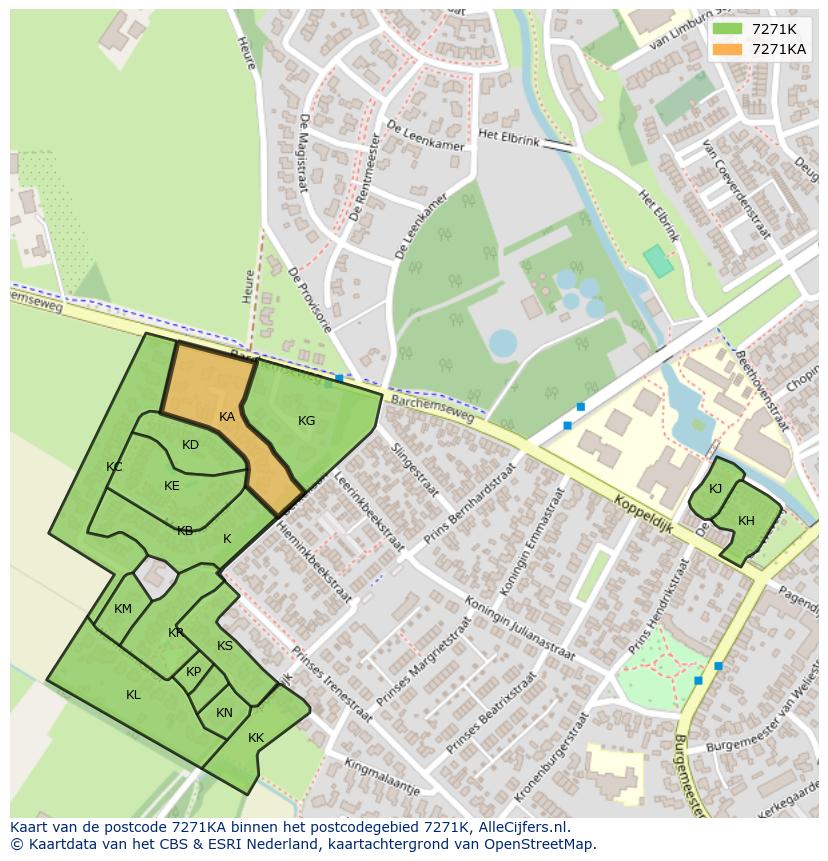 Afbeelding van het postcodegebied 7271 KA op de kaart.