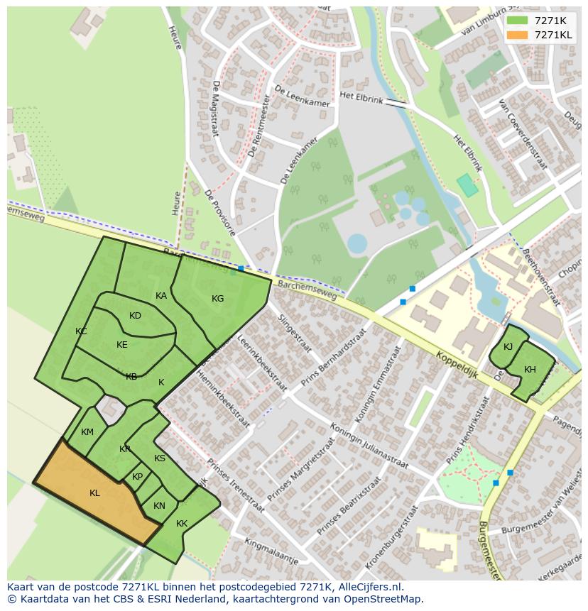 Afbeelding van het postcodegebied 7271 KL op de kaart.