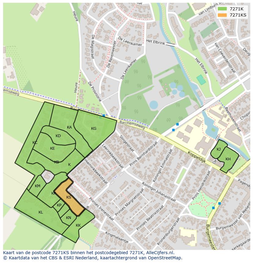 Afbeelding van het postcodegebied 7271 KS op de kaart.