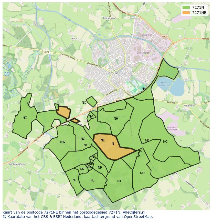 Afbeelding van het postcodegebied 7271 NE op de kaart.