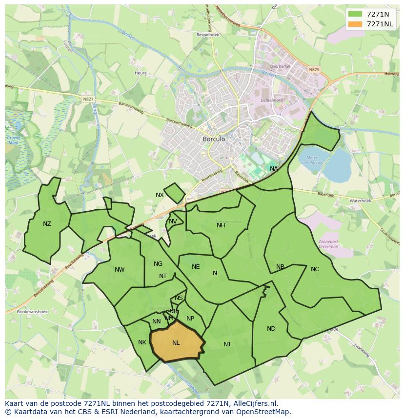 Afbeelding van het postcodegebied 7271 NL op de kaart.