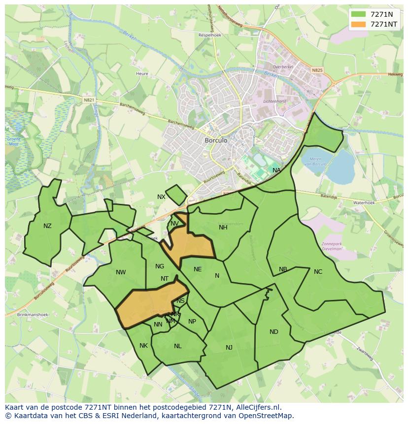 Afbeelding van het postcodegebied 7271 NT op de kaart.